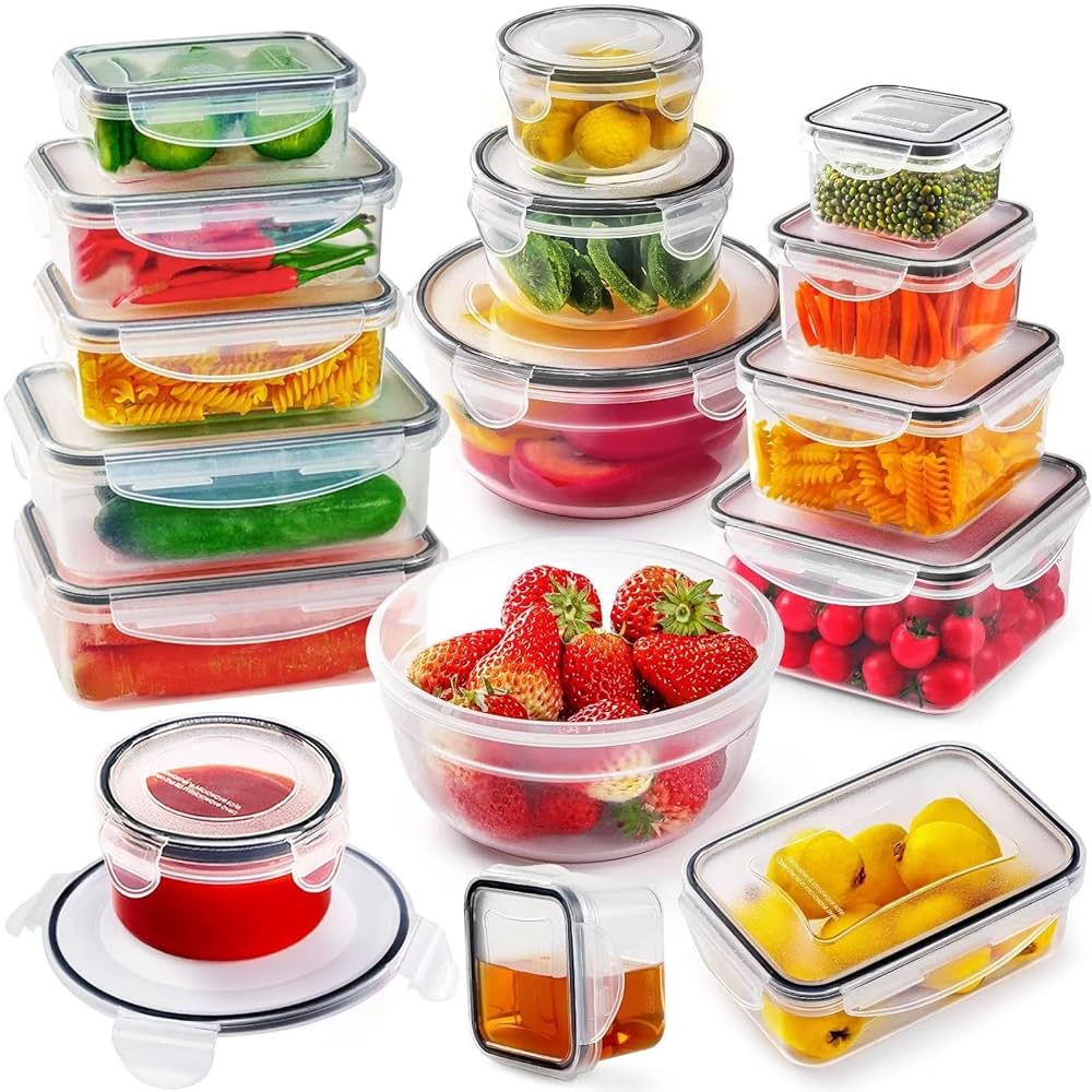 Amazon｜食品保存容器32個 密閉蓋付き 積み重ね可能な